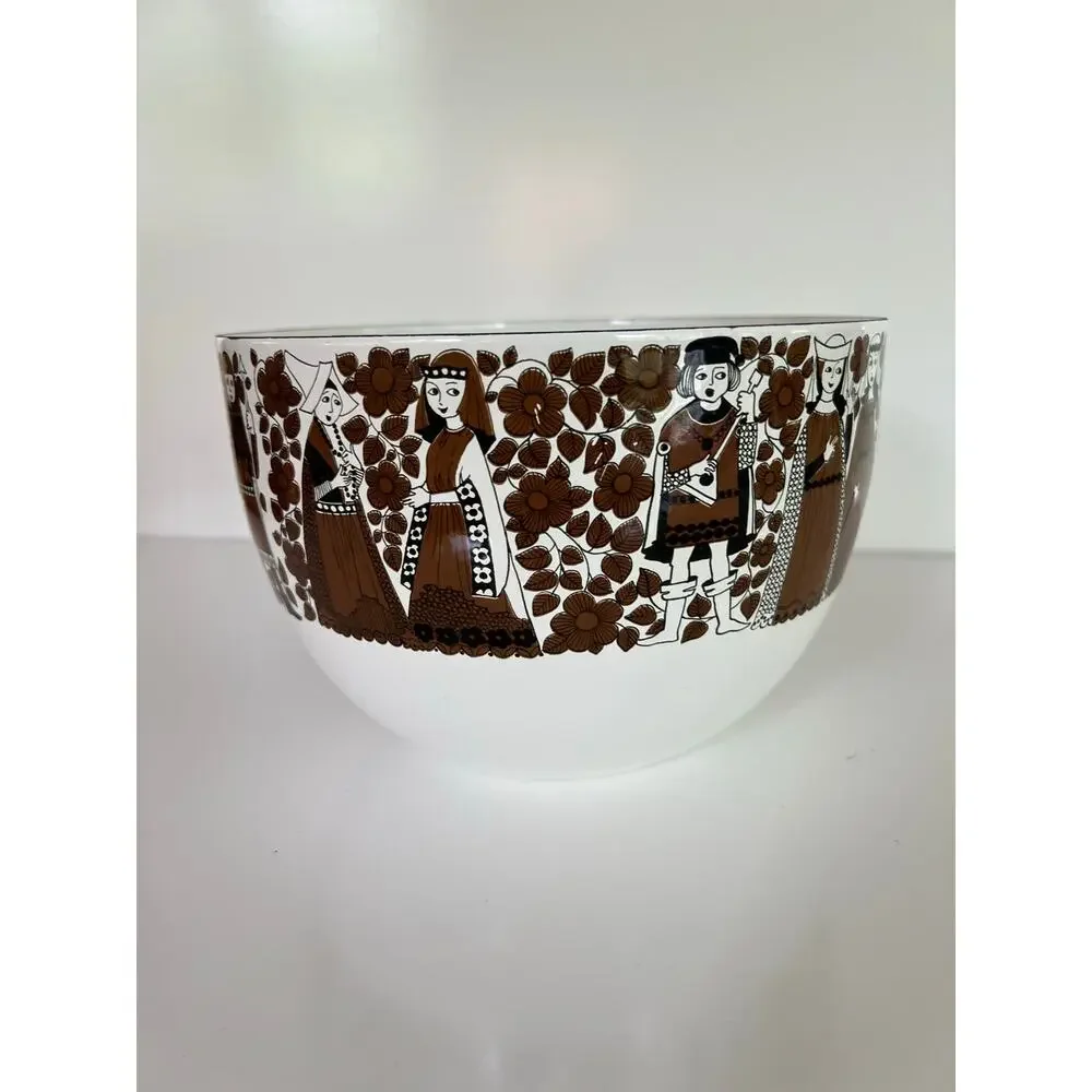Kaj Franck for Finel Arabia Scandinavian White Brown Enamel Bowl JL